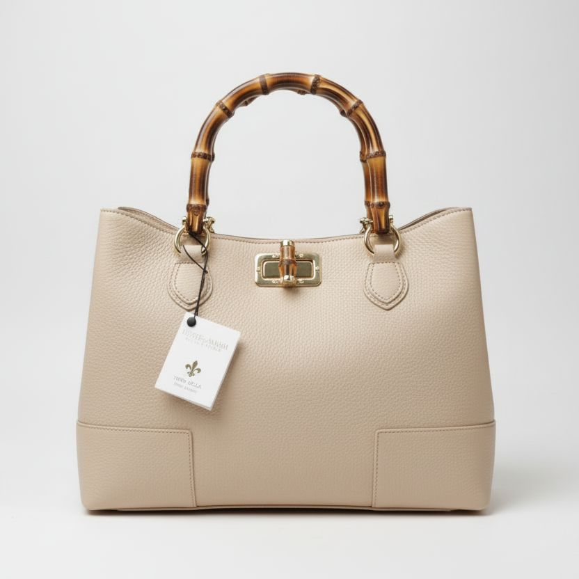 Anna - Borsa in pelle con manici in bambù - Le Borse di Forte dei Marmi