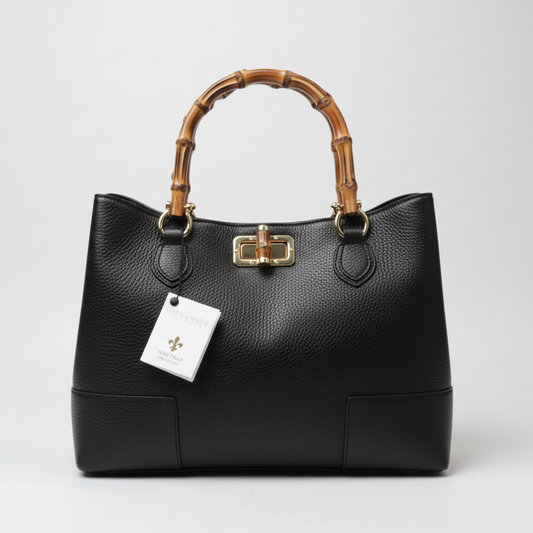 Anna - Borsa in pelle con manici in bambù - Le Borse di Forte dei Marmi