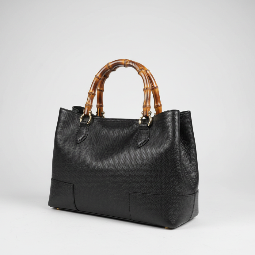 Anna - Borsa in pelle con manici in bambù - Le Borse di Forte dei Marmi