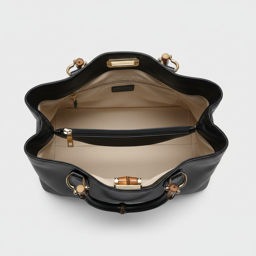 Anna - Borsa in pelle con manici in bambù - Le Borse di Forte dei Marmi